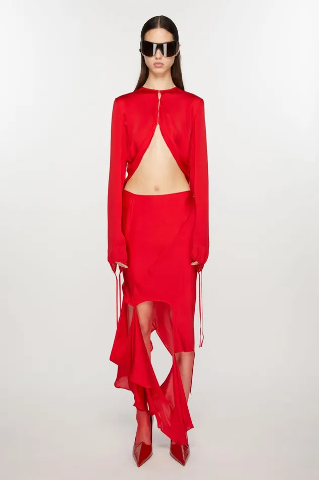 Acne Studios Silk Cutout Skirt Bright Red Women Skirts