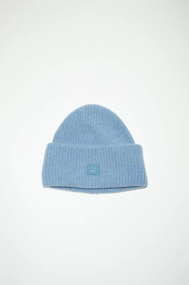 Acne Studios Small Face Logo Beanie Steel Blue Melange Men Hats