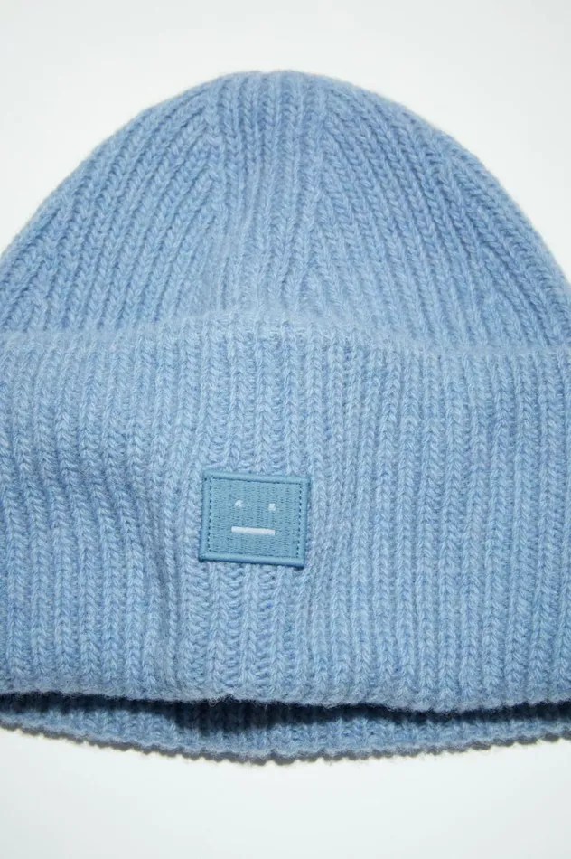Acne Studios Small Face Logo Beanie Steel Blue Melange Men Hats