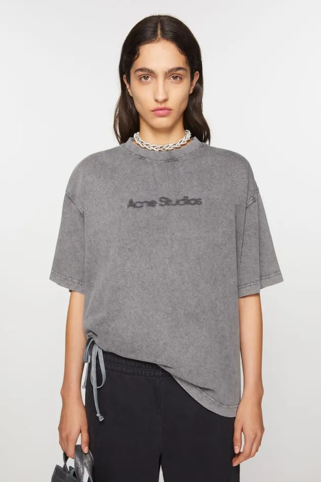 Acne Studios Tshirt Faded Logo 8211 Relaxed Fit Faded Grey Women Tshirts