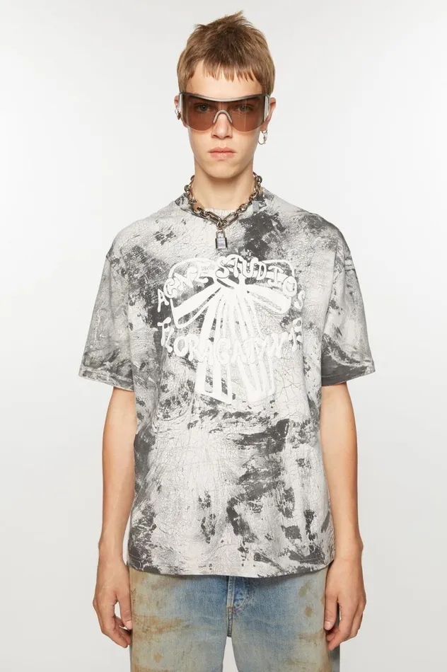 Acne Studios Tshirt Plaster Print Faded Black Women Tshirts