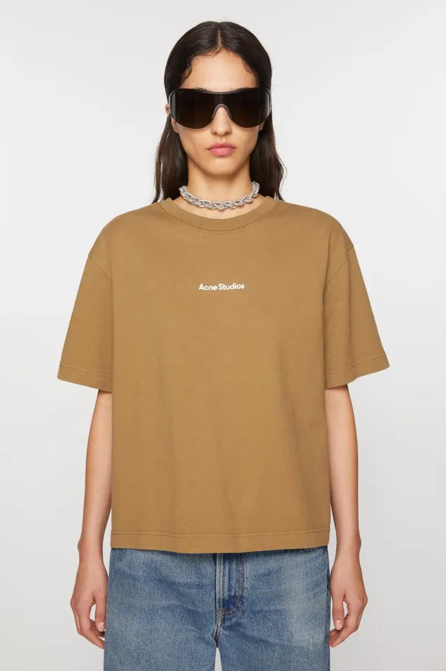 Acne Studios Tshirt Stamp Logo Mud Beige Women Tshirts