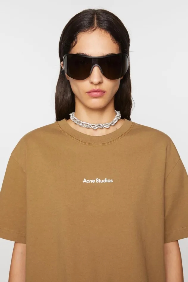 Acne Studios Tshirt Stamp Logo Mud Beige Women Tshirts