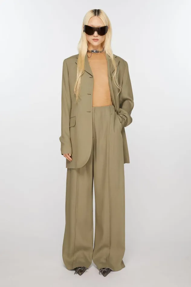 Acne Studios Tailored Wool Blend Trousers Mud Beige Women Trousers