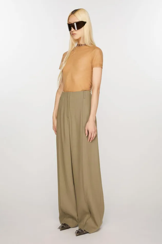 Acne Studios Tailored Wool Blend Trousers Mud Beige Women Trousers