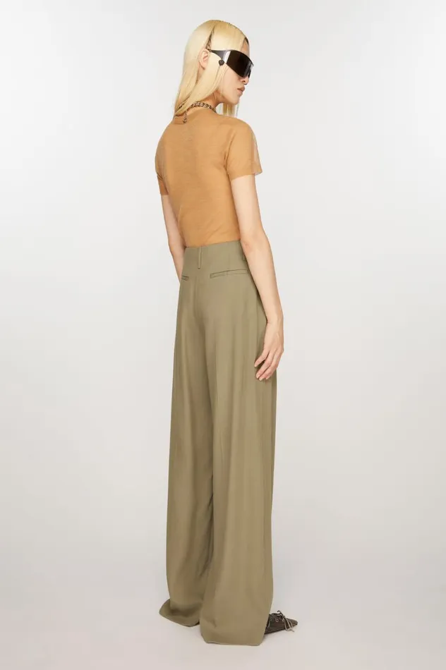 Acne Studios Tailored Wool Blend Trousers Mud Beige Women Trousers