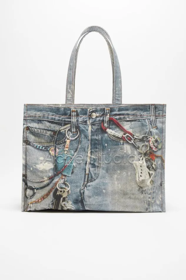 Acne Studios Tote Bag Printed Mid Blue Women Bags