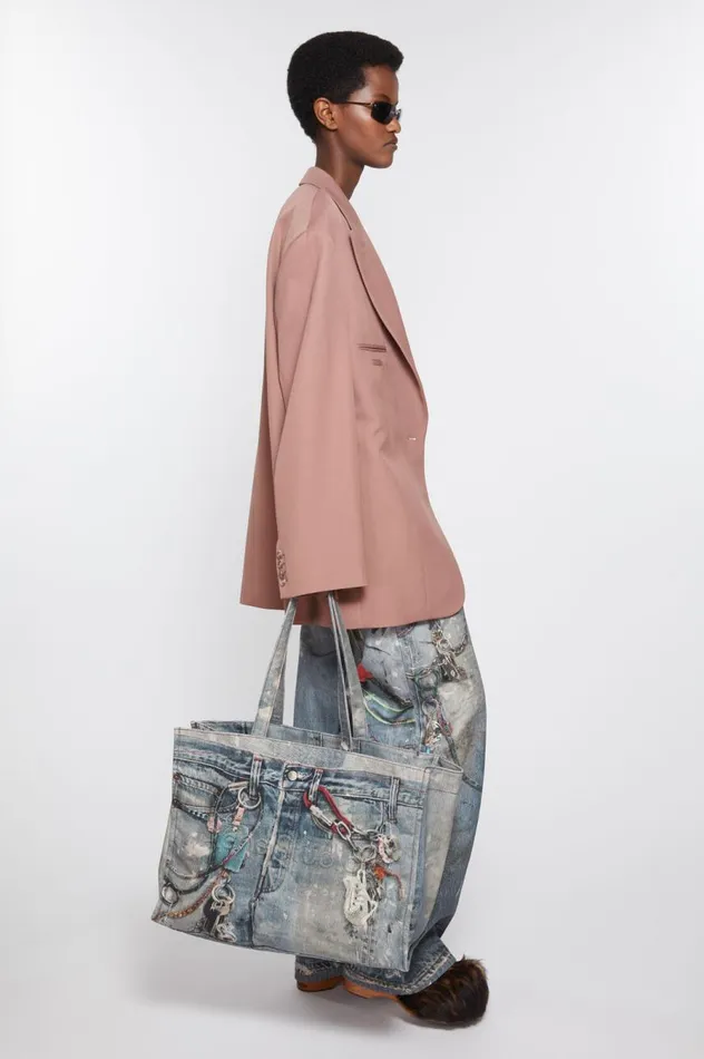 Acne Studios Tote Bag Printed Mid Blue Women Bags