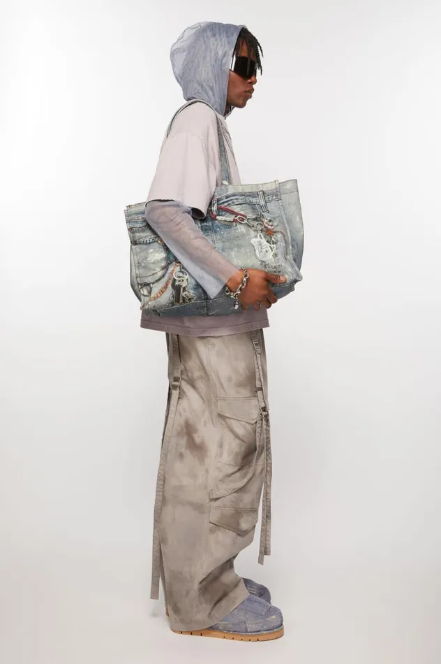 Acne Studios Tote Bag Printed Mid Blue Women Bags