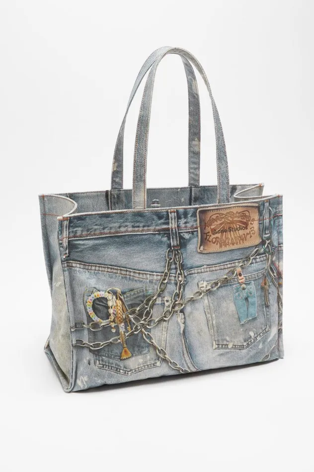 Acne Studios Tote Bag Printed Mid Blue Women Bags