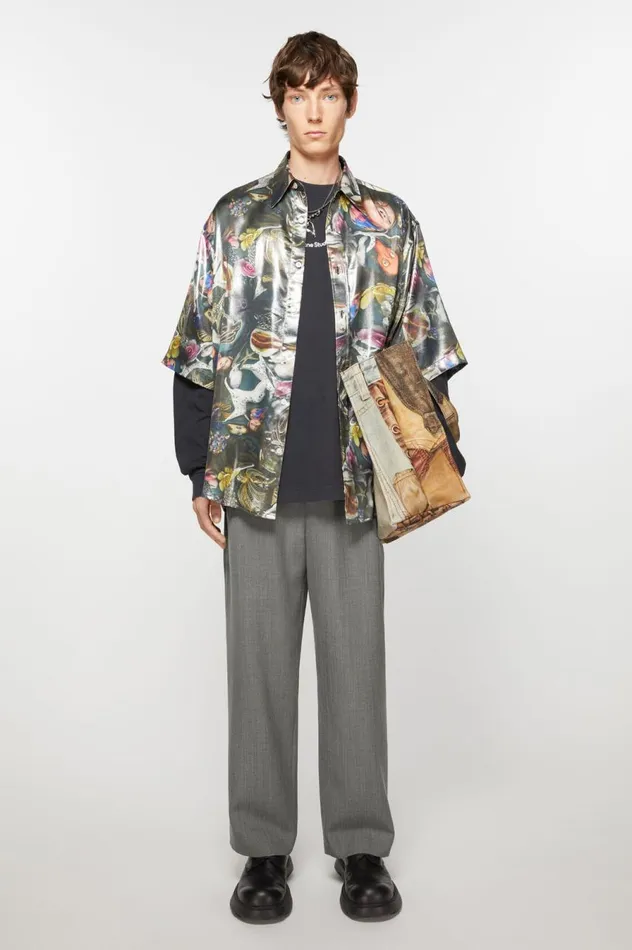 Acne Studios Wool Blend Trousers Grey Melange Men Trousers