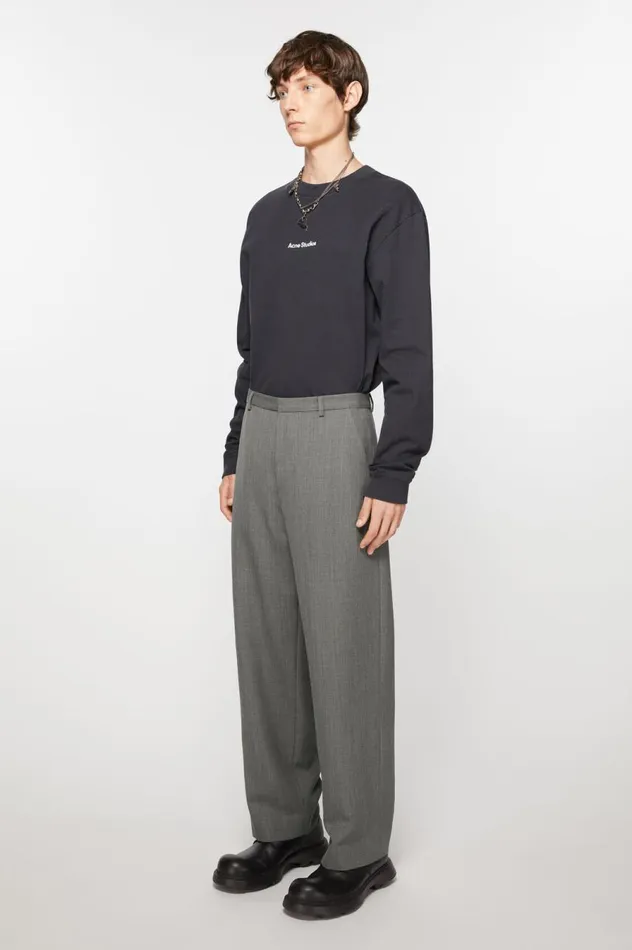 Acne Studios Wool Blend Trousers Grey Melange Men Trousers