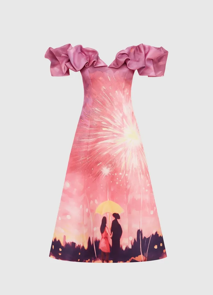 Annie Off Shoulder Frill Midi Dress 8211 Afterglow Print Women Dresses and Jumpsuits LEO LIN Annie Off Shoulder Frill Midi Dress 8211 Afterglow Print Women Dresses and Jumpsuits LEO LIN