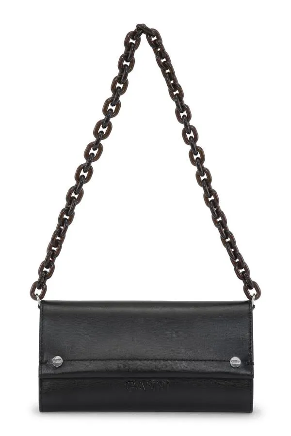 Bags GANNI Top Handle Black Banner Envelope Chain Wallet Black Bags GANNI Top Handle Black Banner Envelope Chain Wallet Black