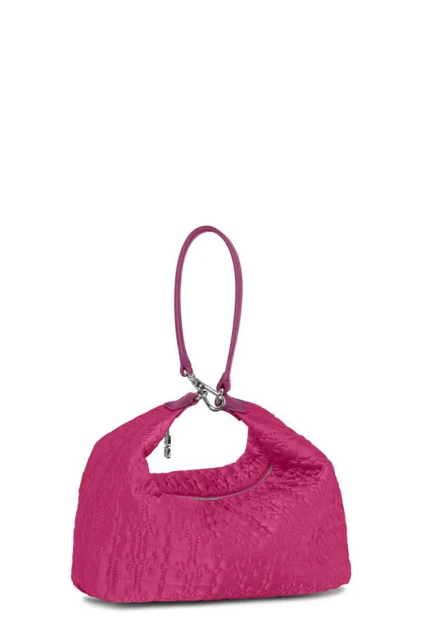Bags GANNI Top Handle Pink Medium Butterfly Pouch Satin Bag Shocking Pink