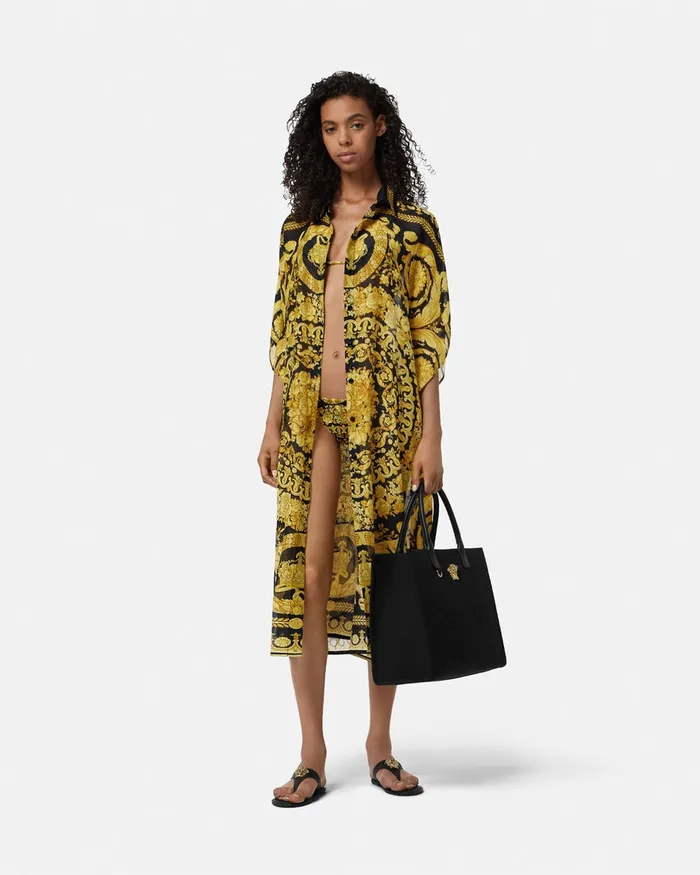 Beach Clothing and Accessories Women Versace Barocco CoverUp Shirt Dress Blackprint