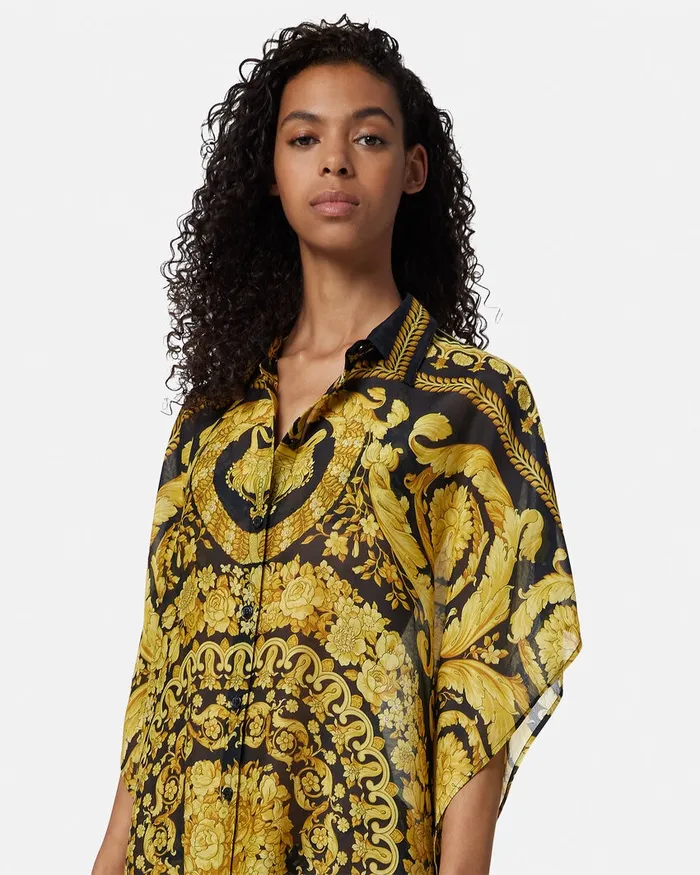 Beach Clothing and Accessories Women Versace Barocco CoverUp Shirt Dress Blackprint