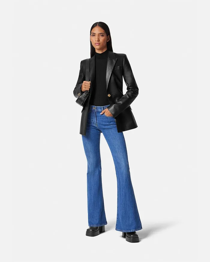 Blazer and Jackets Women Versace Leather Blazer Black