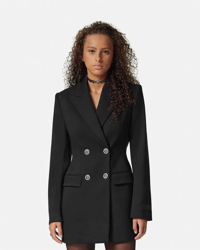 Blazer and Jackets Women Versace Metal Mesh Wool Blazer Dress Black