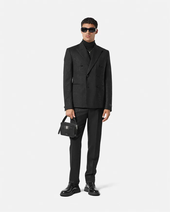 Blazers and Suits Men Versace Barocco Lurex DoubleBreasted Blazer Black