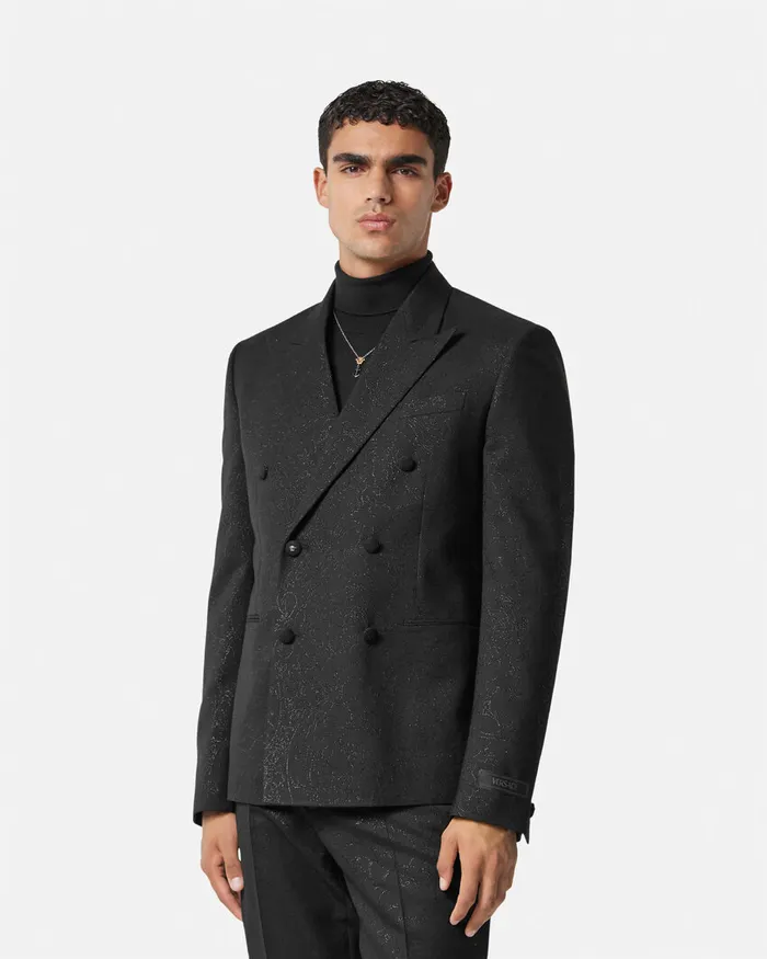Blazers and Suits Men Versace Barocco Lurex DoubleBreasted Blazer Black