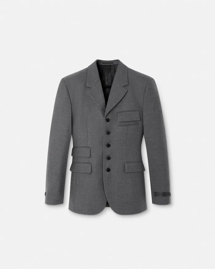 Blazers and Suits Men Versace Wool Gabardine FiveButton Blazer Gray