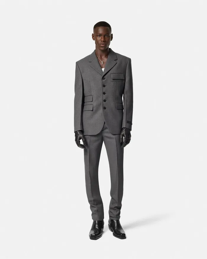 Blazers and Suits Men Versace Wool Gabardine FiveButton Blazer Gray