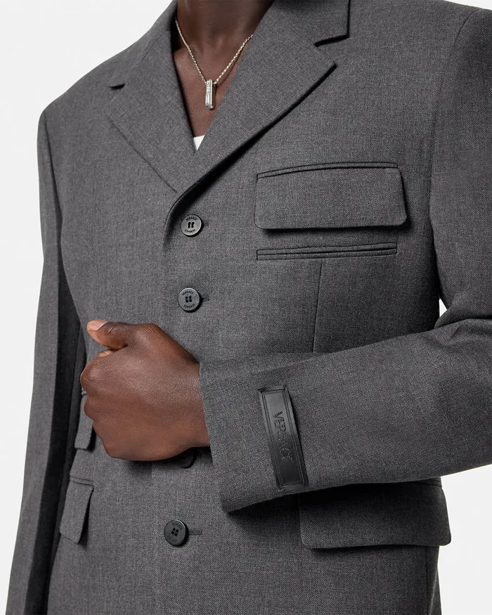 Blazers and Suits Men Versace Wool Gabardine FiveButton Blazer Gray