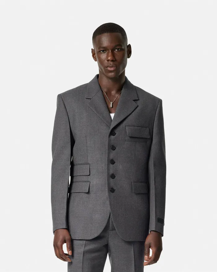 Blazers and Suits Men Versace Wool Gabardine FiveButton Blazer Gray