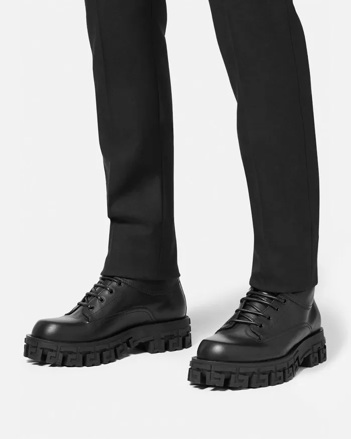 Boots Men Versace Greca Portico Boots Black