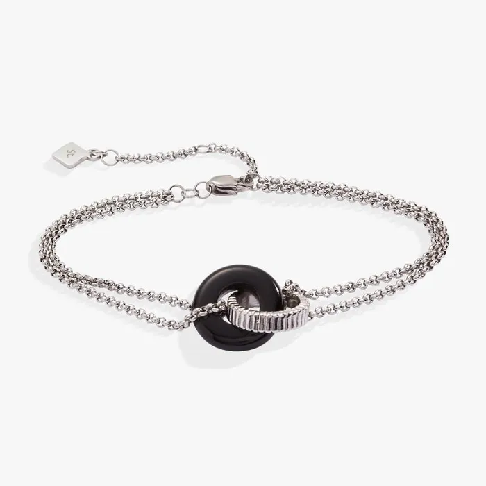 Bracelets Women Alex And Ani Black Onyx Textured Bracelet Stainless Steel Silver
