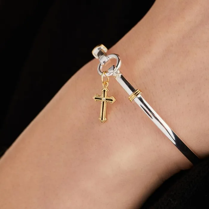 Bracelets Women Alex And Ani Cross Clip Bangle Two Tone