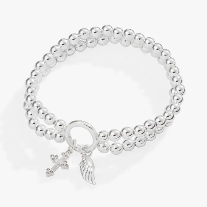 Bracelets Women Alex And Ani Cross Wing Double Stretch Bracelet Silver