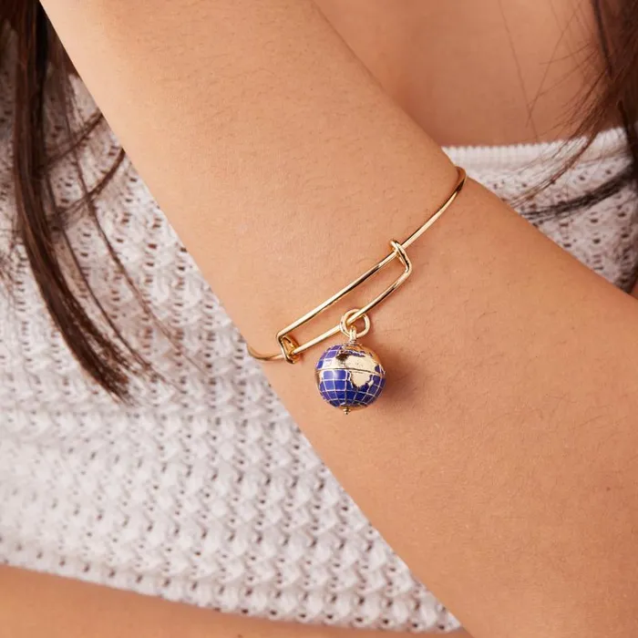 Bracelets Women Alex And Ani Globe Charm Bangle Bracelet Silver