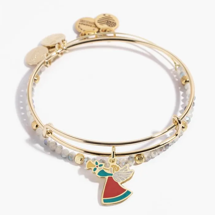 Bracelets Women Alex And Ani Holiday Angel Charm Bangle Set Of 2 Shiny Gold