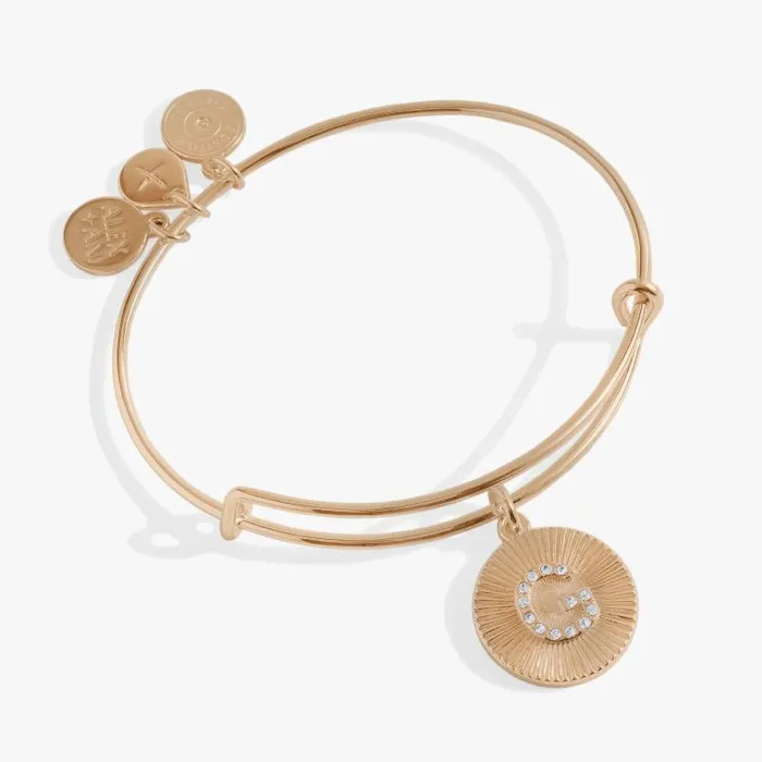 Bracelets Women Alex And Ani Initial G Pave Starburst Texture Bangle Gold