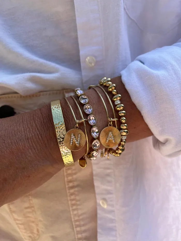 Bracelets Women Alex And Ani Initial N Pave Starburst Texture Bangle Gold