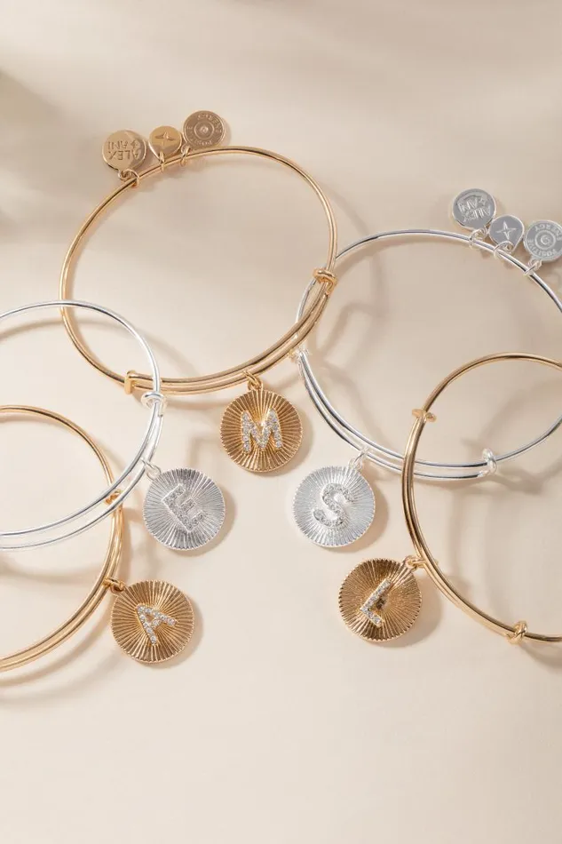 Bracelets Women Alex And Ani Initial S Pave Starburst Texture Bangle Gold