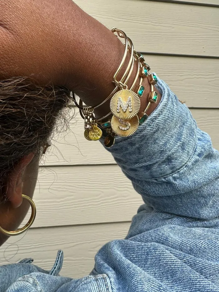 Bracelets Women Alex And Ani Initial S Pave Starburst Texture Bangle Gold