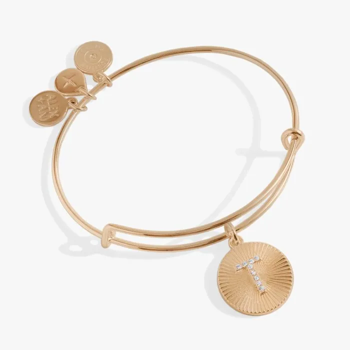Bracelets Women Alex And Ani Initial T Pave Starburst Texture Bangle Gold