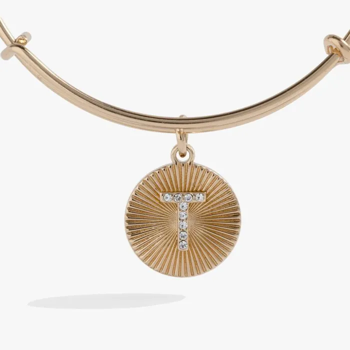 Bracelets Women Alex And Ani Initial T Pave Starburst Texture Bangle Gold