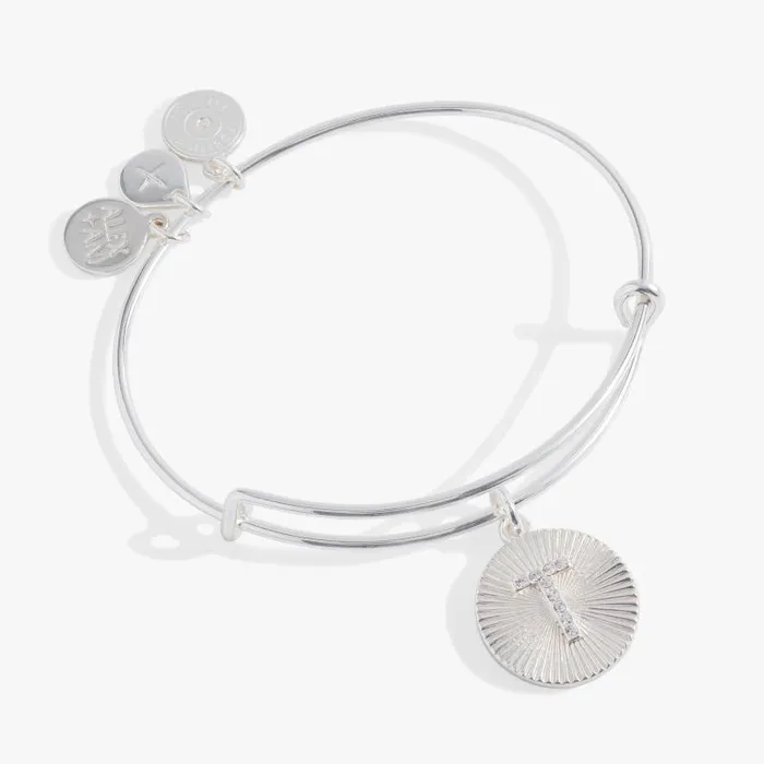 Bracelets Women Alex And Ani Initial T Pave Starburst Texture Bangle Gold