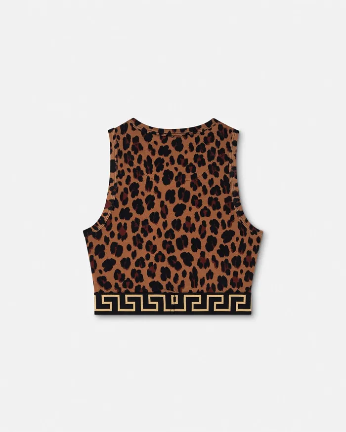 Bras and Briefs Women Versace Leopard Greca Border Crop Top Animalier