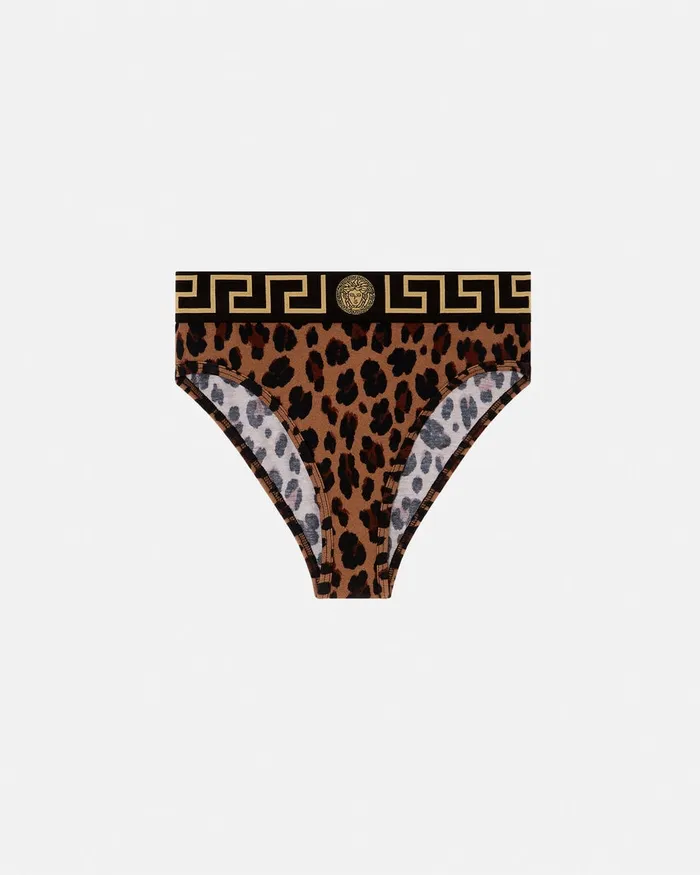 Bras and Briefs Women Versace Leopard Greca Briefs Animalier