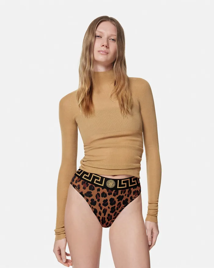 Bras and Briefs Women Versace Leopard Greca Briefs Animalier