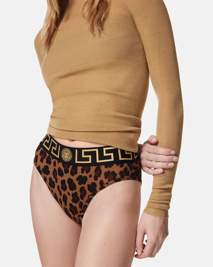 Bras and Briefs Women Versace Leopard Greca Briefs Animalier
