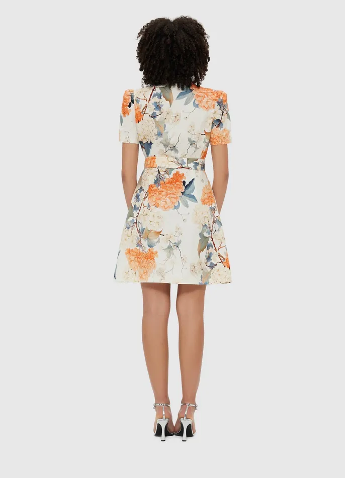 Bronte Mini Dress 8211 Hydrangea Print in Vanilla Women Dresses and Jumpsuits LEO LIN