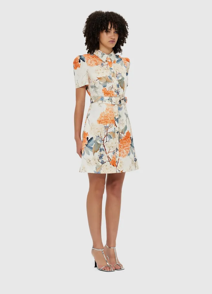 Bronte Mini Dress 8211 Hydrangea Print in Vanilla Women Dresses and Jumpsuits LEO LIN