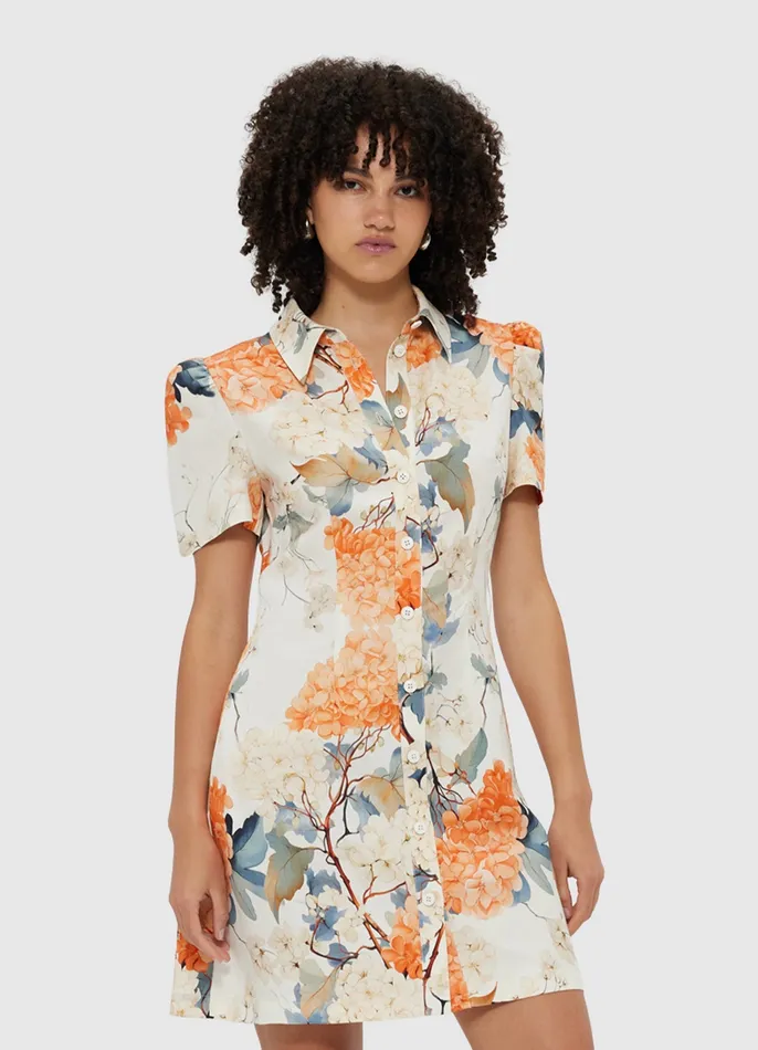 Bronte Mini Dress 8211 Hydrangea Print in Vanilla Women Dresses and Jumpsuits LEO LIN