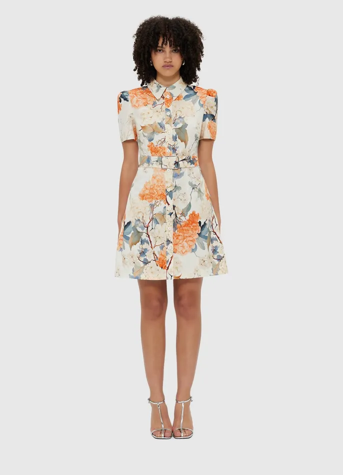 Bronte Mini Dress 8211 Hydrangea Print in Vanilla Women Dresses and Jumpsuits LEO LIN